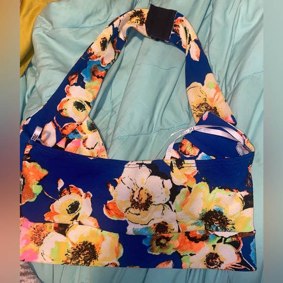 Tic:Toc Brand Tropical Floral Halter Bralette/Cropped Swim or Summer Top Small - Picture 2 of 4
